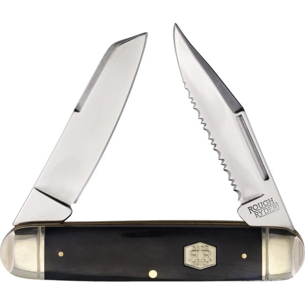 Rough Ryder Beef Carnivore Jack 2 - Steakmesser - Steak Taschenmesser zum Essen für unterwegs Fleisch Fleischklinge mit 2 Klingen Slipjoint - 1 Wellenschliff & 1 Normal - Messer