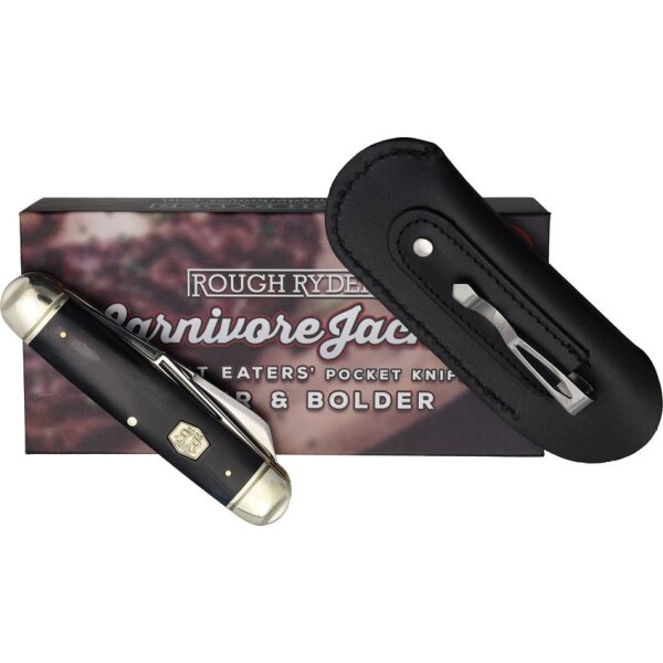 Rough Ryder Beef Carnivore Jack 2 - Steakmesser - Steak Taschenmesser zum Essen für unterwegs Fleisch Fleischklinge mit 2 Klingen Slipjoint - 1 Wellenschliff & 1 Normal - Messer