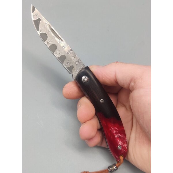 Albainox Black-Red Damast Taschenmesser Ebenholz/Resingriff