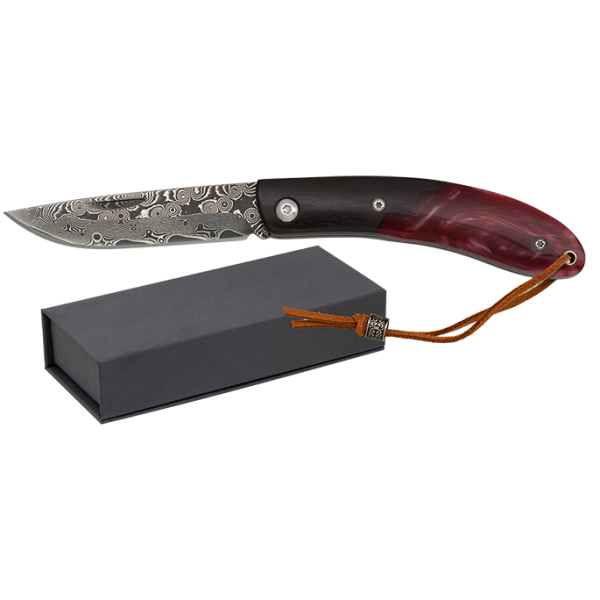 Albainox Black-Red Damast Taschenmesser Ebenholz/Resingriff
