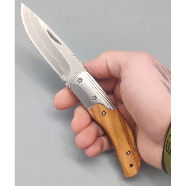 Albainox Olive Damast Taschenmesser Olivenholzgriff