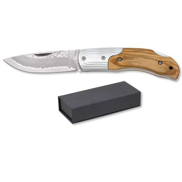 Albainox Olive Damast Taschenmesser Olivenholzgriff