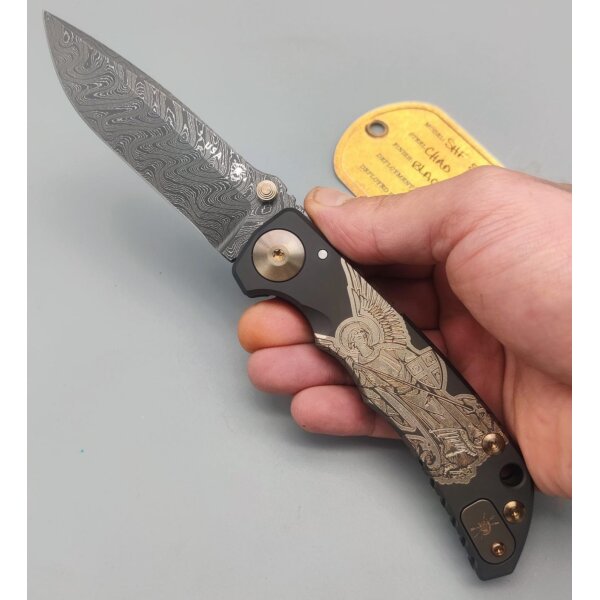 Spartan Blades Messer SF5 Damast Chad Nichols Stahl Harsey Folder - Saint Michael