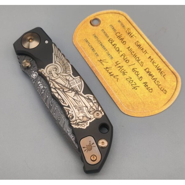 Spartan Blades Messer SF5 Damast Chad Nichols Stahl Harsey Folder - Saint Michael