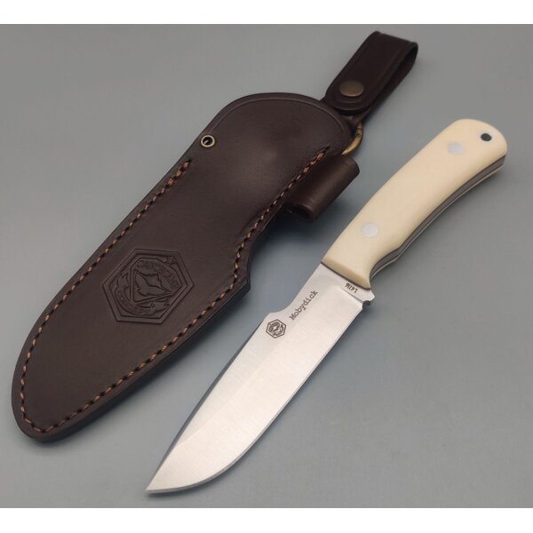 J&V Moby Dick Fahrtenmesser 4116 Stahl Micarta Griff Lederscheide