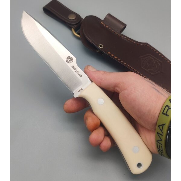 J&V Moby Dick Fahrtenmesser 4116 Stahl Micarta Griff Lederscheide