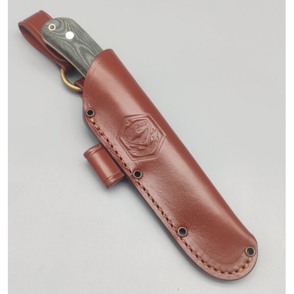 J&V Sendero Fahrtenmesser Sleipner Stahl Micarta Griff Lederscheide
