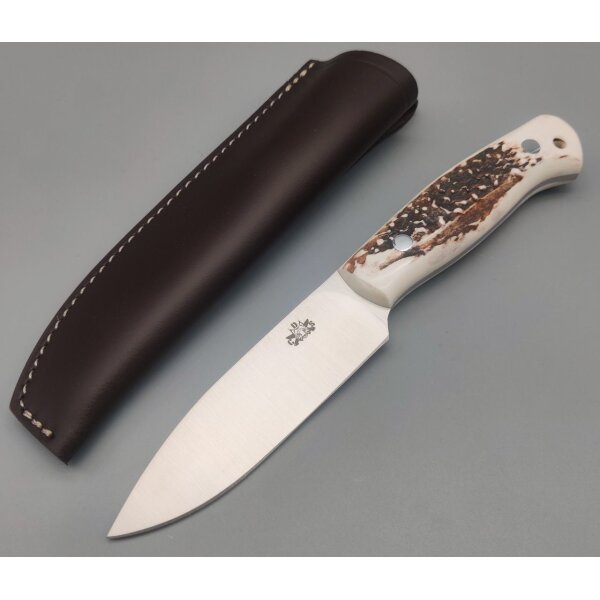 J&V Terra Ciervo Jagdmesser 4116 Stahl Hirschhorn Griff Lederscheide
