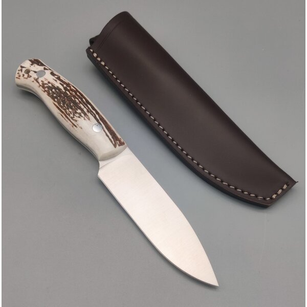 J&V Terra Ciervo Jagdmesser 4116 Stahl Hirschhorn Griff Lederscheide