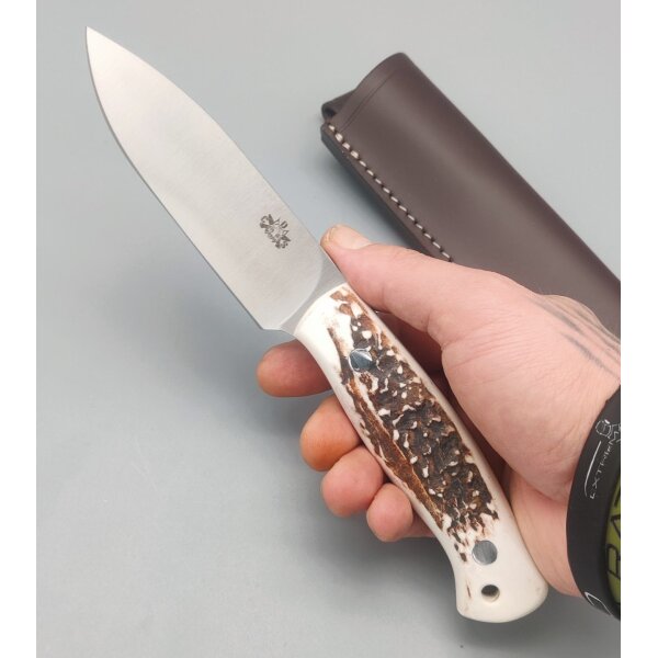 J&V Terra Ciervo Jagdmesser 4116 Stahl Hirschhorn Griff Lederscheide
