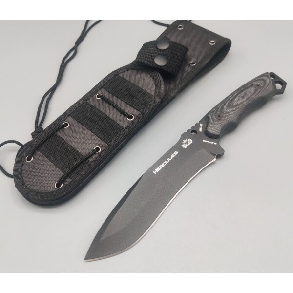 J&V Hercules Black Fahrtenmesser Sleipner Stahl Micarta Griff Lederscheide