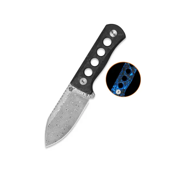QSP Knife Canary Neck Knife QS141-L Laminat Damast Kohlefaser Glow in the Dark