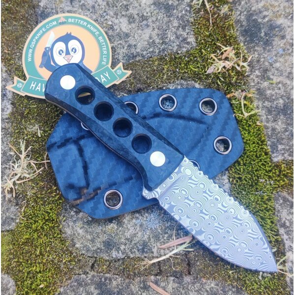 QSP Knife Canary Neck Knife QS141-M Laminat Damast Kohlefaser Glow in the Dark