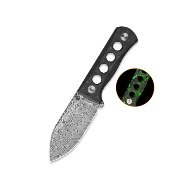 QSP Knife Canary Neck Knife QS141-M Laminat Damast Kohlefaser Glow in the Dark