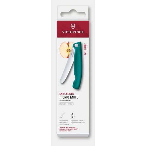 Victorinox faltb. Gemüsemesser Wellenschliff Brotzeitmesser Brötchenmesser Picknickmesser grün petrol green