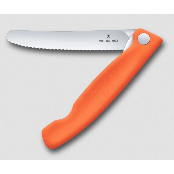 Victorinox faltb. Gemüsemesser Wellenschliff Brotzeitmesser Brötchenmesser Picknickmesser orange