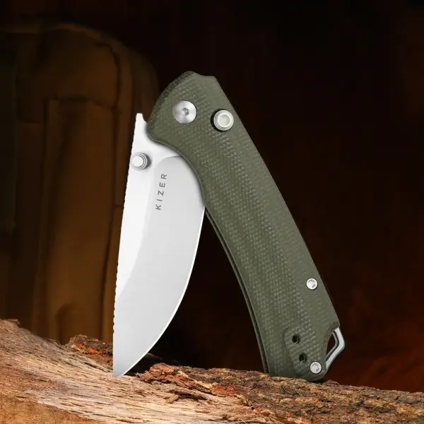 Kizer T1 BD Button Lock Folder Nitro-V Stahl Micarta