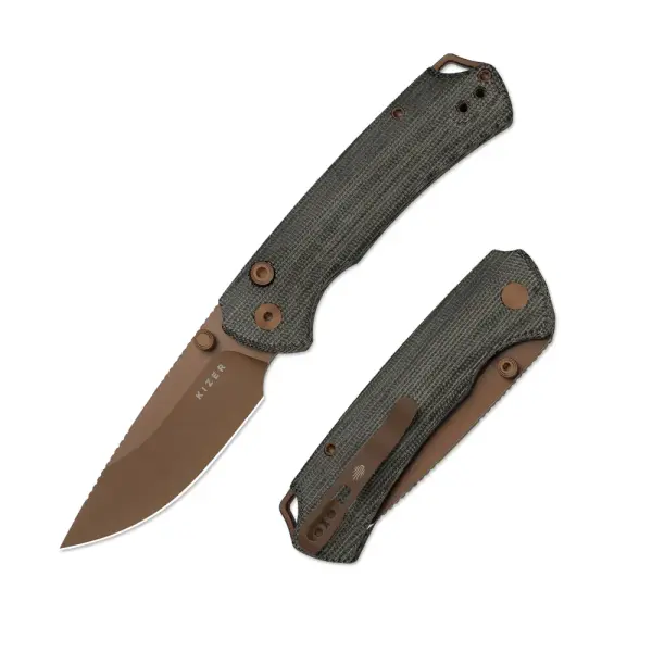 Kizer T1 BD Button Lock Folder Nitro-V Stahl Norplex UltreX™ Micarta