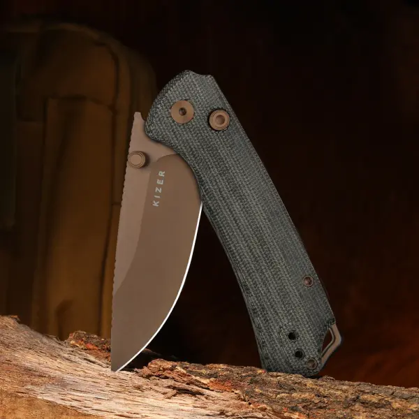 Kizer T1 BD Button Lock Folder Nitro-V Stahl Norplex UltreX™ Micarta