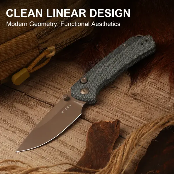 Kizer T1 BD Button Lock Folder Nitro-V Stahl Norplex UltreX™ Micarta