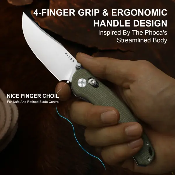 Kizer Phoca CC Clutch Lock Folder AEB-L Stahl Micarta Green
