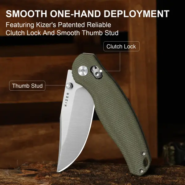 Kizer Phoca CC Clutch Lock Folder AEB-L Stahl Micarta Green