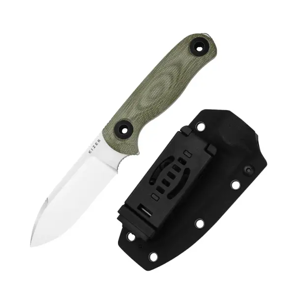 Kizer Drop Bear Fix 3 Outdoormesser 14C28N Stahl Micarta Grün