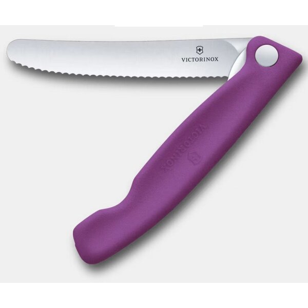 Victorinox faltb. Gemüsemesser Wellenschliff Brotzeitmesser Brötchenmesser Picknickmesser lila purple violett