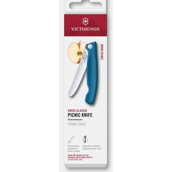 Victorinox faltb. Gemüsemesser Wellenschliff Brotzeitmesser Brötchenmesser Picknickmesser blau blue Marineblau