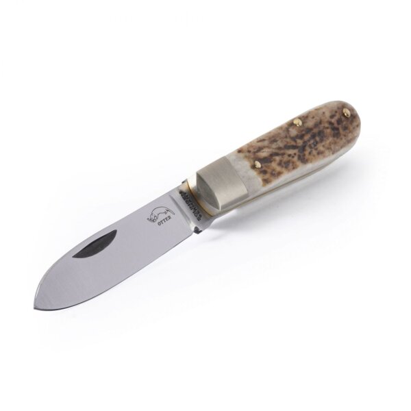 OTTER 166 Hirschhorn - klassiches Taschenmesser mit Horn und Carbonstahl Slipjoint Made in Solingen Germany Barlow Style