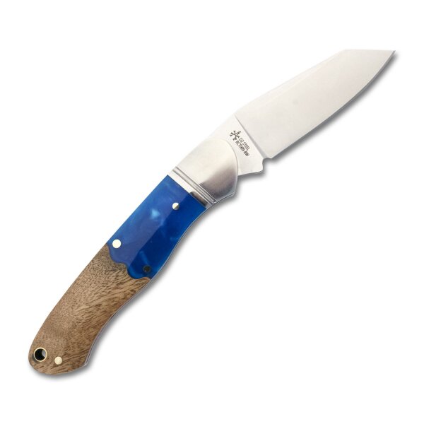 RoseCraft Blades Ocoee River Kayak Blue Resin Burl D2 Stahl Slipjoint