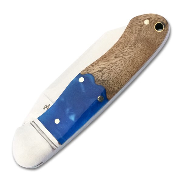 RoseCraft Blades Ocoee River Kayak Blue Resin Burl D2 Stahl Slipjoint
