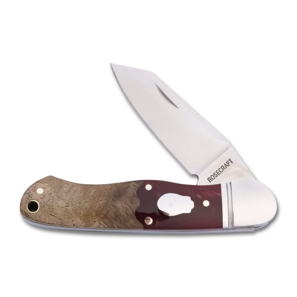 RoseCraft Blades Ocoee River Kayak Red Resin Burl D2 Stahl Slipjoint