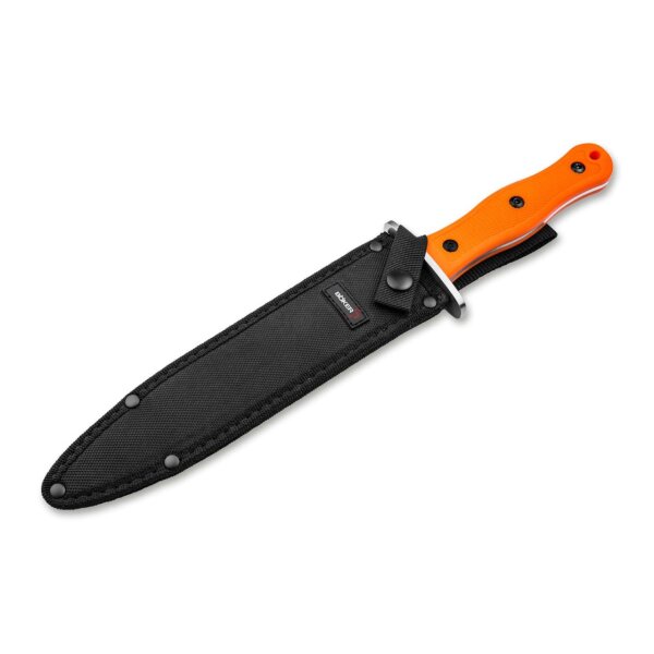 Böker Plus HL Boar Dagger Saufänger Jagdmesser fixed feststehend TPR Griff Orange 440C Stahl mit Scheide 02BP0020