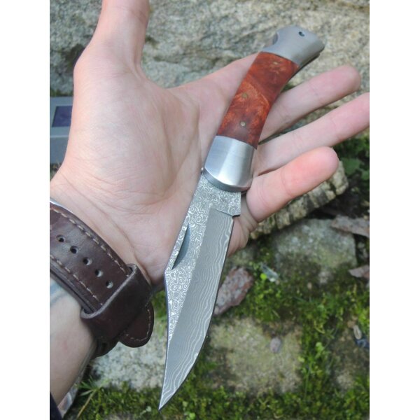 Haller Damast Taschenmesser Damastmesser 71 Lagen Wurzelholz-Griff Lockback