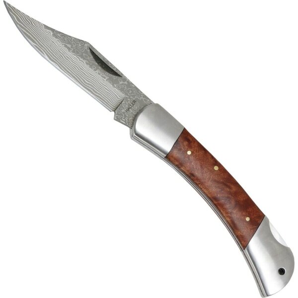 Haller Damast Taschenmesser Damastmesser 71 Lagen Wurzelholz-Griff Lockback