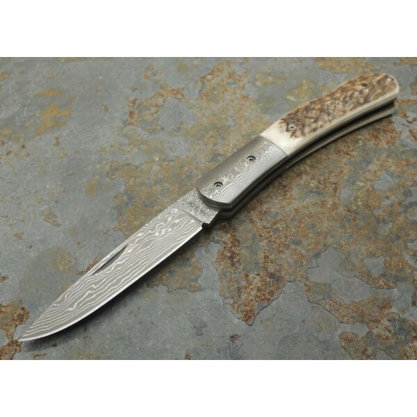 Haller Damast Taschenmesser Damastmesser Hirschhorn Griff Geschenkbox 71 Lagen