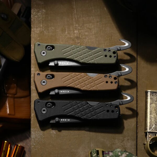 Kizer Aegis T Taschenmesser Rettungsmesser AEB-L Stahl G10 Coyote