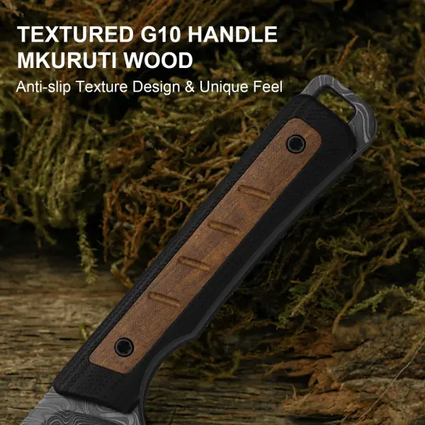 Kizer Whiskey Jack Fahrtenmesser Damast G10 & Mkuruti Holz EDC