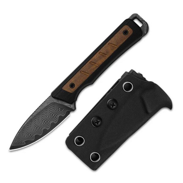 Kizer Whiskey Jack Fahrtenmesser Damast G10 & Mkuruti Holz EDC