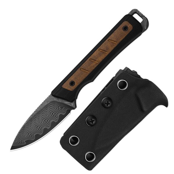 Kizer Whiskey Jack Fahrtenmesser Damast G10 & Mkuruti Holz EDC
