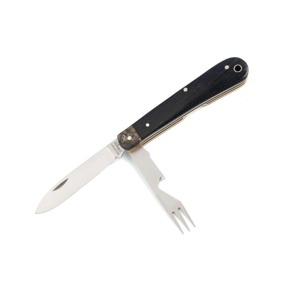 Otter " Kumpel " Taschenmesser mit Klinge und Gabel aus Mooreiche mit rostfreiem Stahl - Made in Solingen