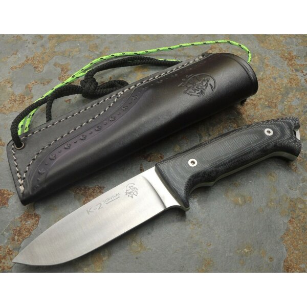 J&amp;V FORESTER Knives K-2 Messer Outdoormesser N690C Stahl Micarta Lederscheide
