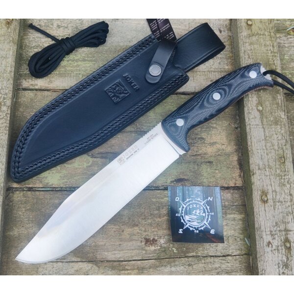 Joker Bush Camp Knife Bushcraftmesser N695 Stahl 6mm stark Lederscheide Dangler