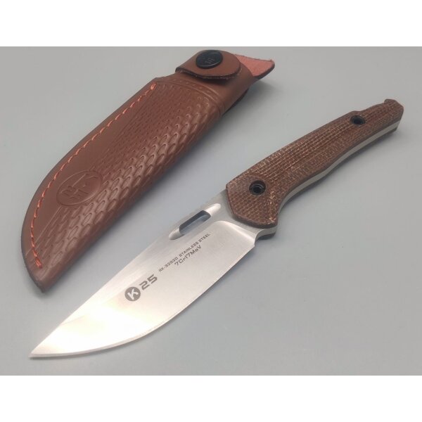 K25 Caramel Micarta Fixed Blade Fahrtenmesser 7Cr17MoV Stahl
