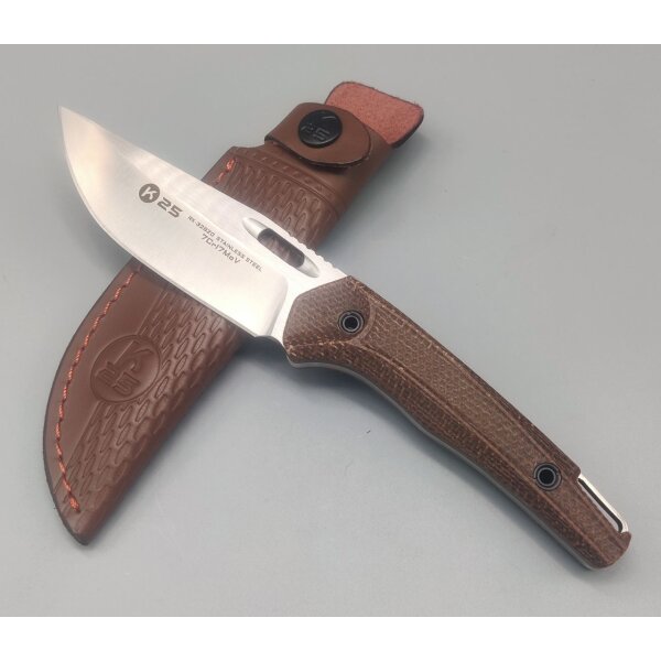 K25 Caramel Micarta Fixed Blade Fahrtenmesser 7Cr17MoV Stahl