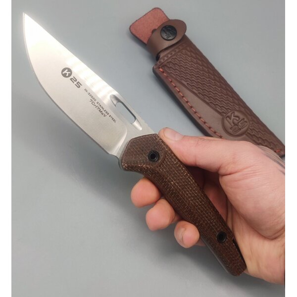 K25 Caramel Micarta Fixed Blade Fahrtenmesser 7Cr17MoV Stahl