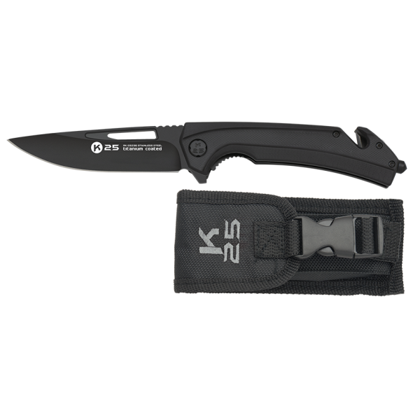 K25 Tactical Rescue Knife Rettungsmesser 7Cr17MoV Stahl Etui Black