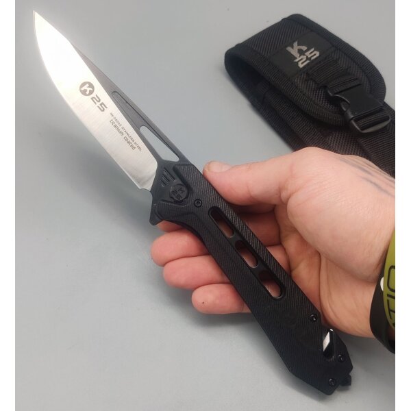 K25 großes taktisches Rettungsmesser Taschenmesser mit Titan Coating und Nylon Etui - 25242