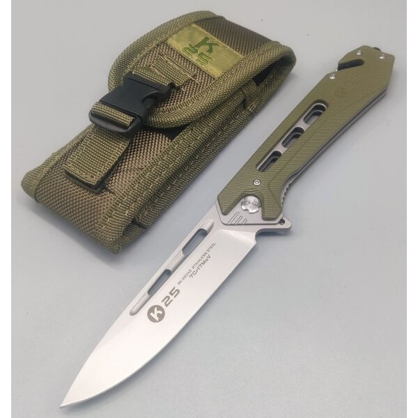 K25 Tactical Rescue Knife Rettungsmesser 7Cr17MoV Stahl Etui Green